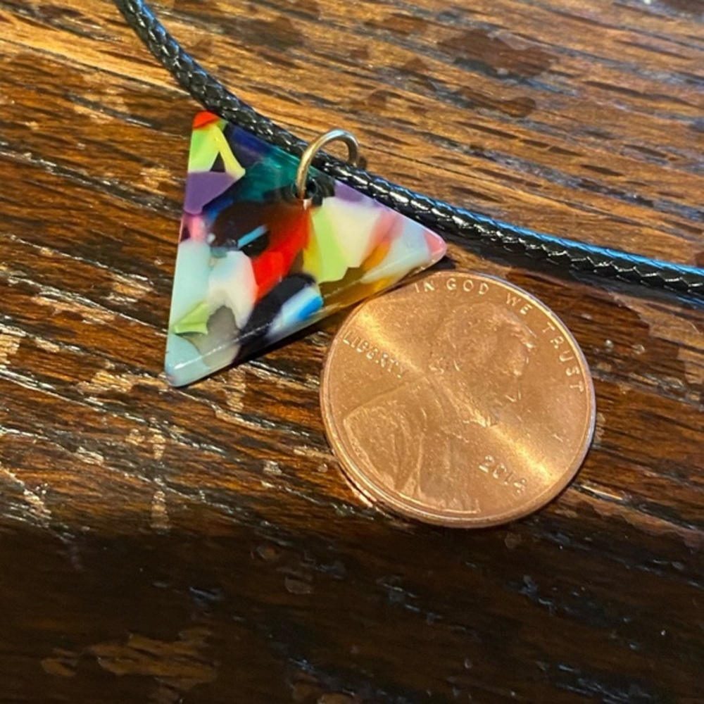 Colorful Marbled Inverted Triangle Necklace - Picture 8 of 9